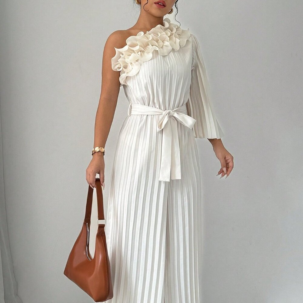 Apricot Party Women's Elegant Solid Color Casual Jumpsuit With Shoulder Straps - Picture 4 of 6